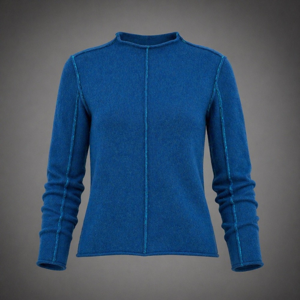 We The Free 100% Cashmere Sweater Women XS Roll Neck Seam Detail Blue Boho Indie